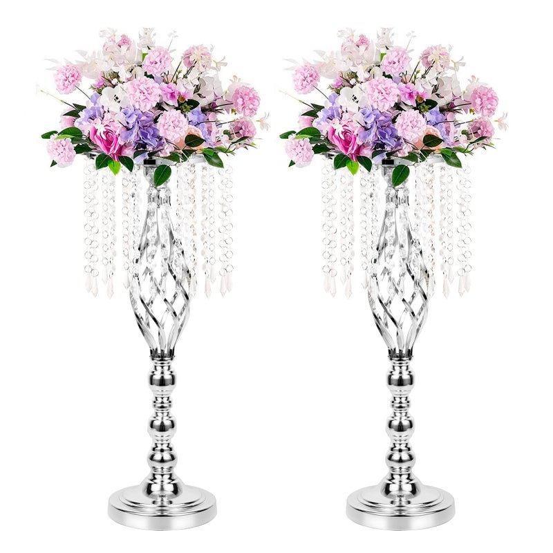LANLONG 2pcs Silver Metal Flower Vases Crystal Flower Stand Wedding Centerpieces for Tables Party Dinner Event Restaurant Hotel Decoration - Image 1